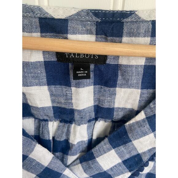 Talbots Tank Top Women's Size 1 Gingham Blue/White 100% Linen Blouse, Scalloped - Picture 3 of 6